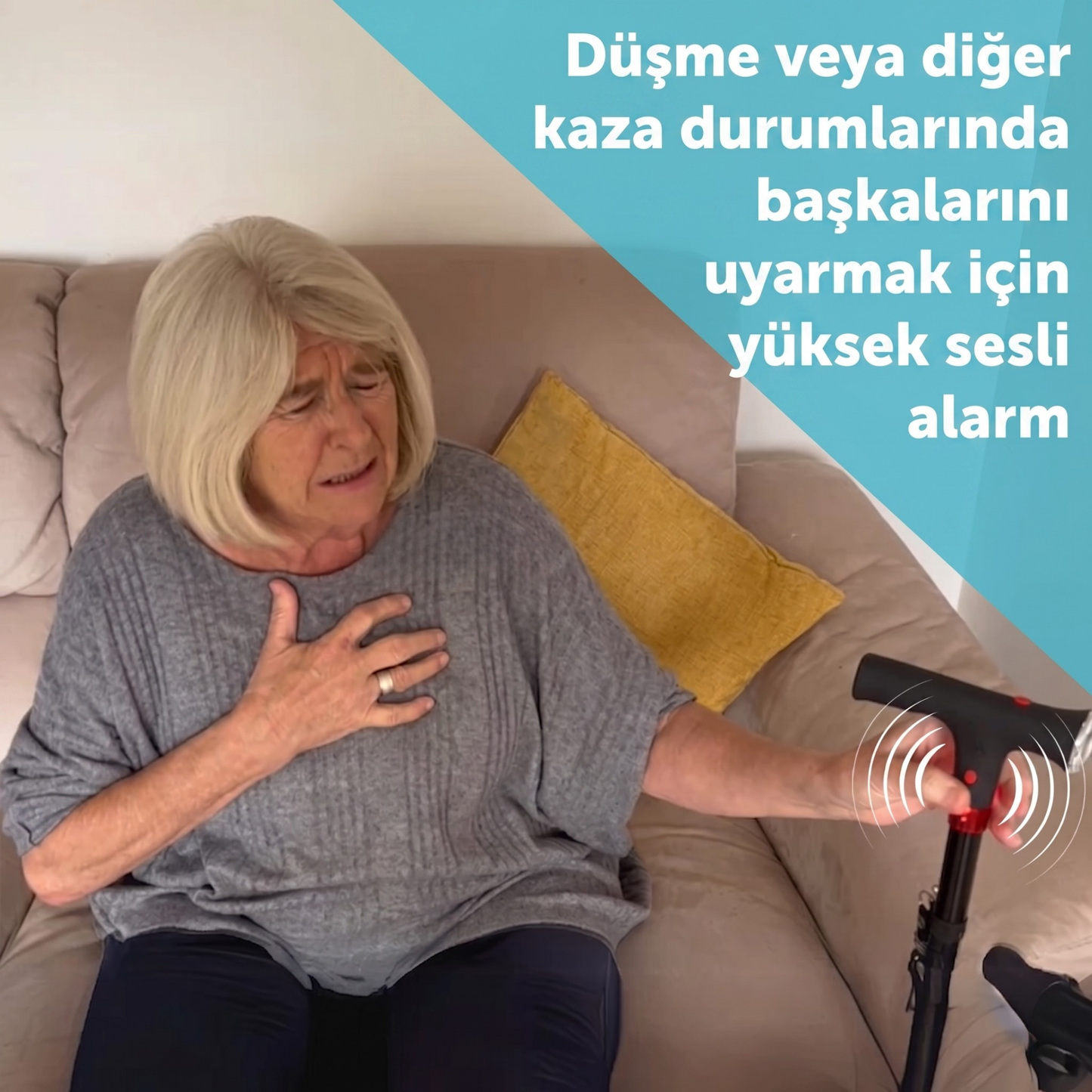 Vitastep Akıllı Baston - Katlanabilir, Işıklı, Alarmlı, Çift Tutamaklı ve 4 Ayaklı Denge Bastonu