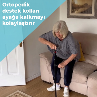Vitastep Akıllı Baston - Katlanabilir, Işıklı, Alarmlı, Çift Tutamaklı ve 4 Ayaklı Denge Bastonu